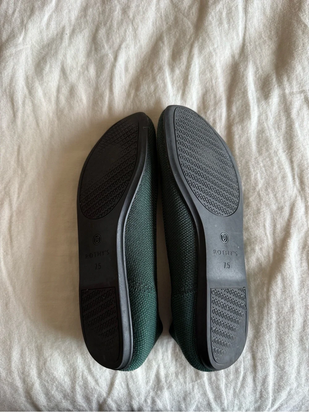 Rothy's Dark Green Knit Slip-On Flats with Blue Trim